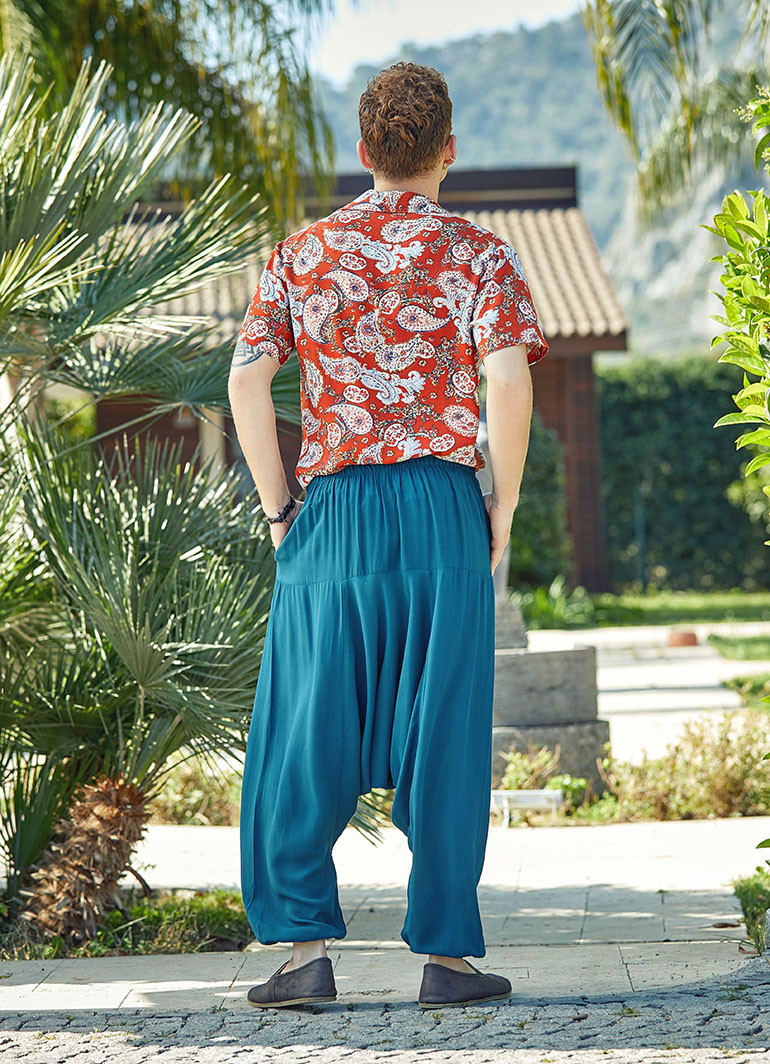 Blue Boho Hippie Harem Pants Men 