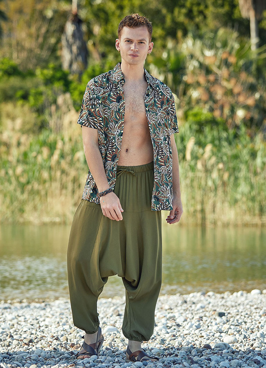 Men's Thai Button Up Cotton Pants with Hill Tribe Trim Purple – Harem Pants
