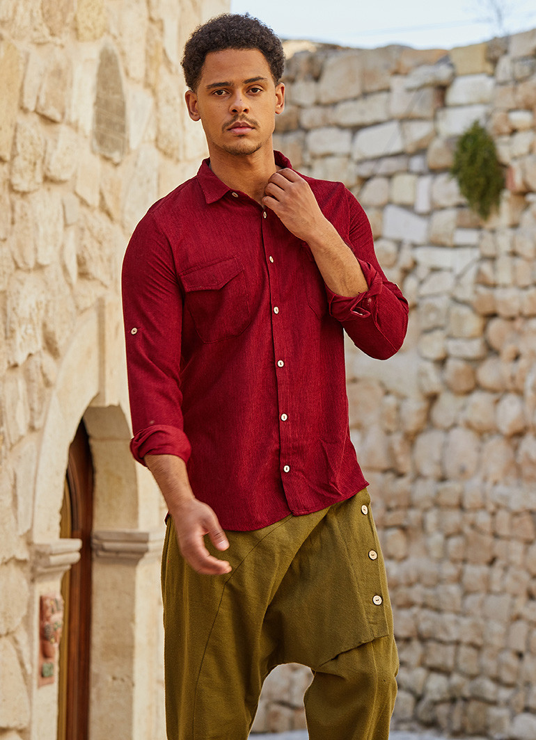 Long Sleeve Men's Corduroy Boho Shirt 