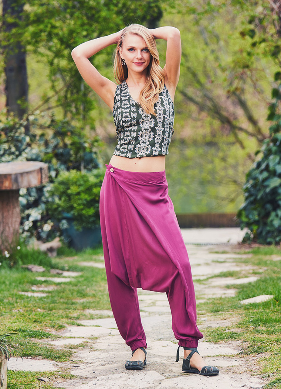 Purple Drop Crotch Pants for Women | BohoClandestino Wholesale