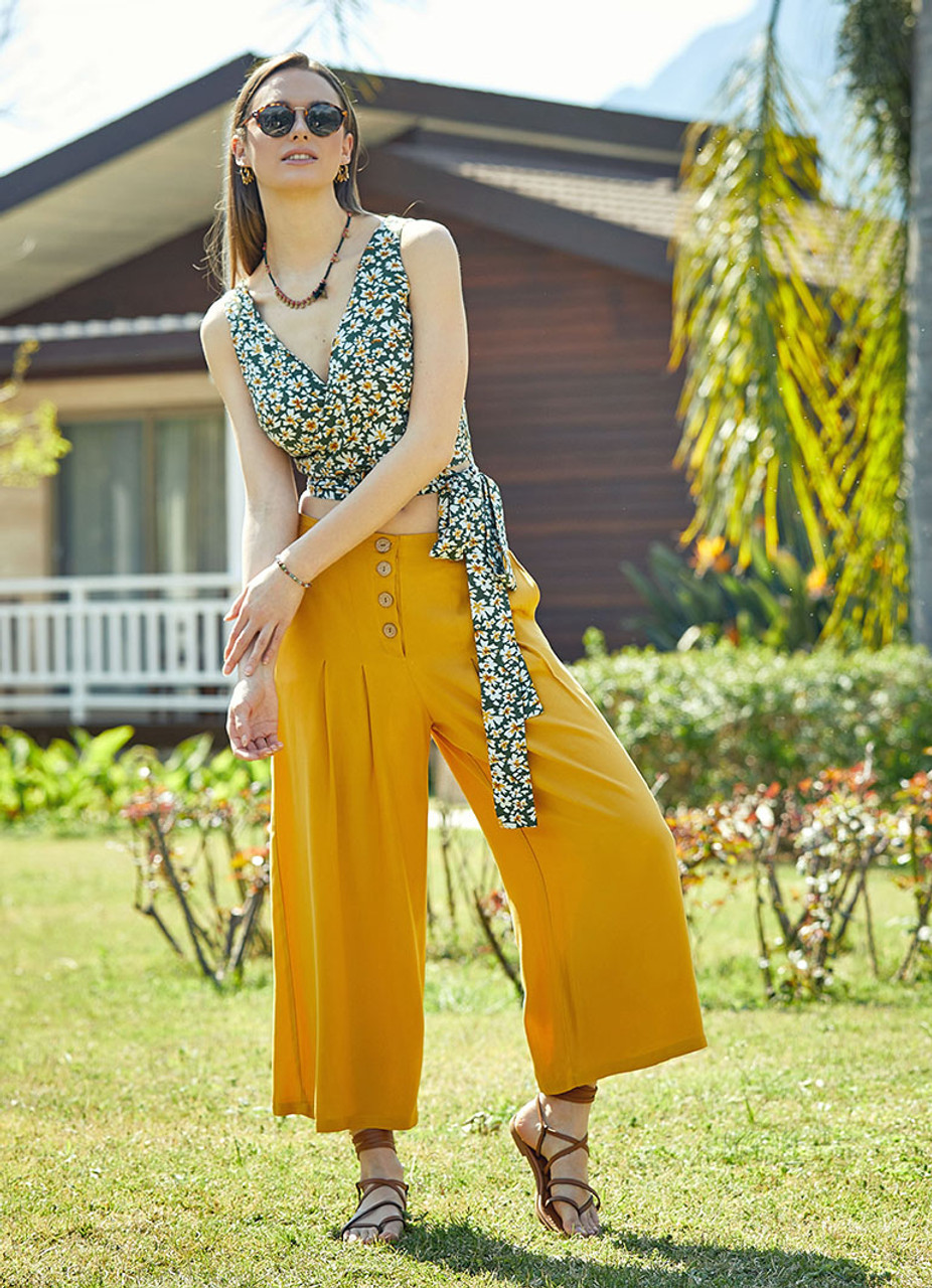 Salt Attire Women's Yellow wide leg pants