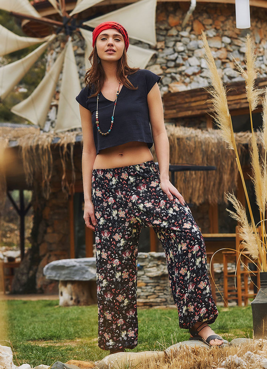 Buy V&A | Love & Roses Black Floral Wide Leg Printed Wide Leg Trousers from  the Next UK online shop
