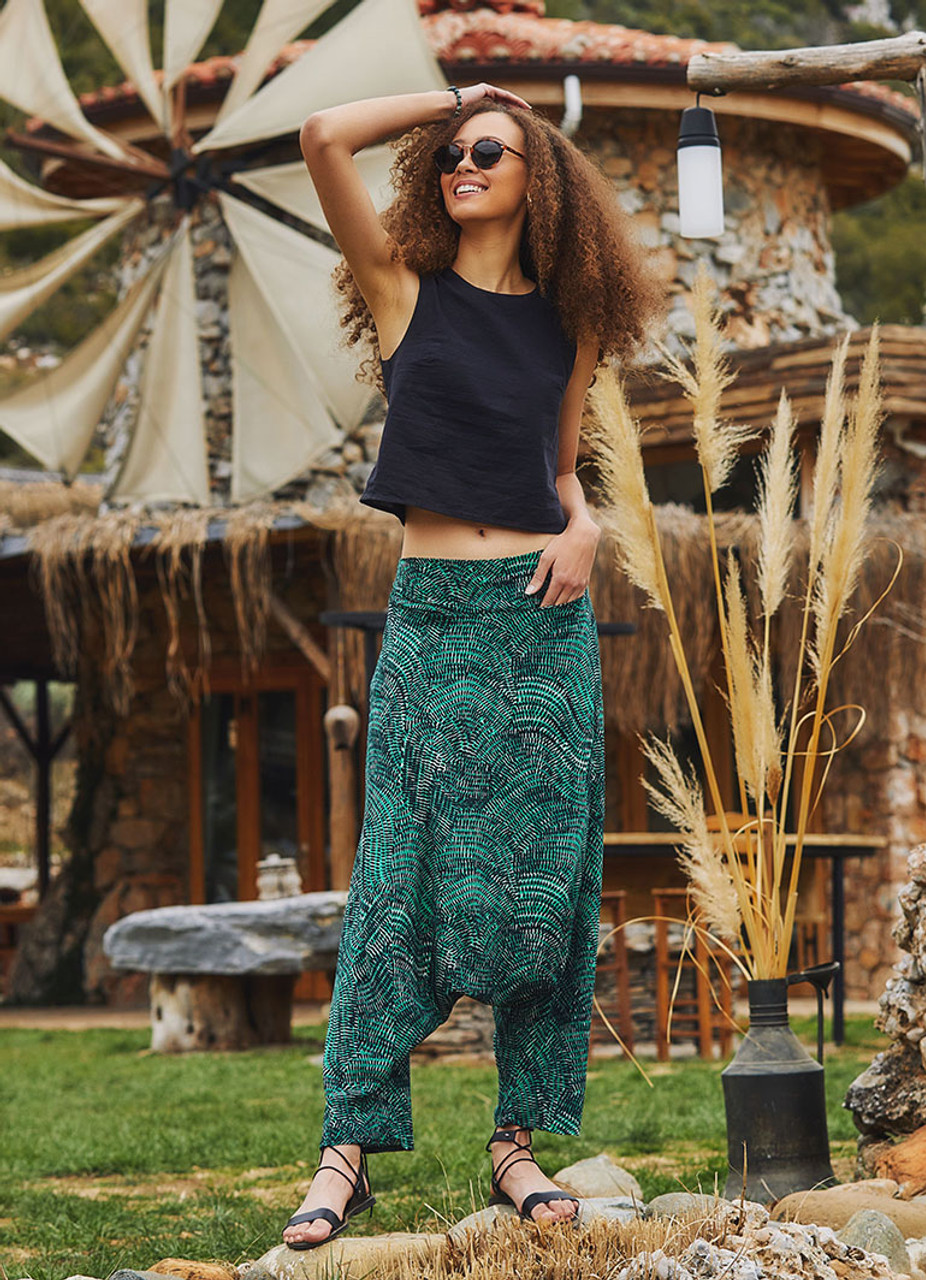 Tribe Azure 100 Cotton Harem Pants Colorful Summer Hippie Yoga Boho Casual  Fashion Women Medium  Amazonin Clothing  Accessories