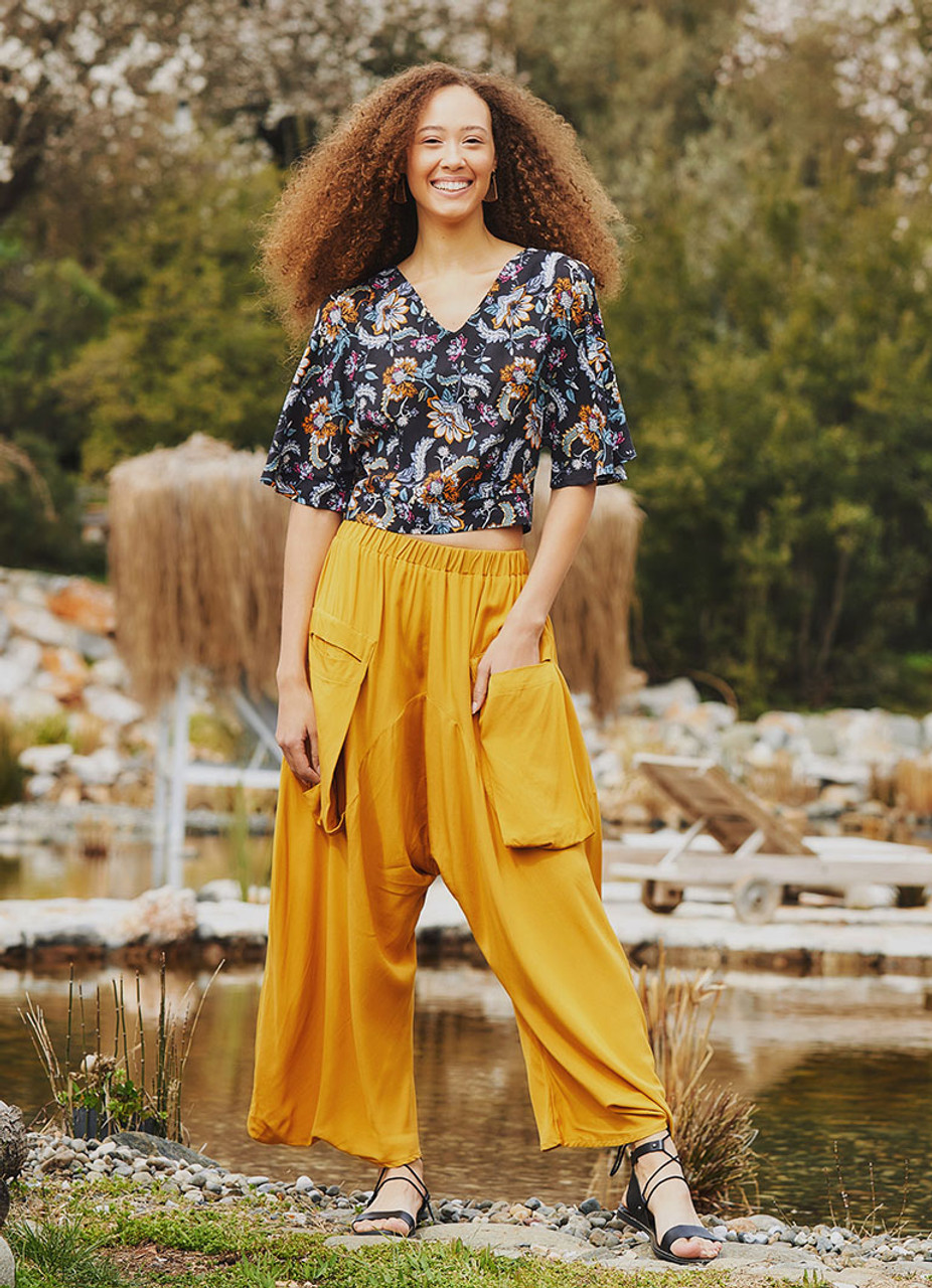 Cotton Cigarette Pants in yellow color  cotrasworld