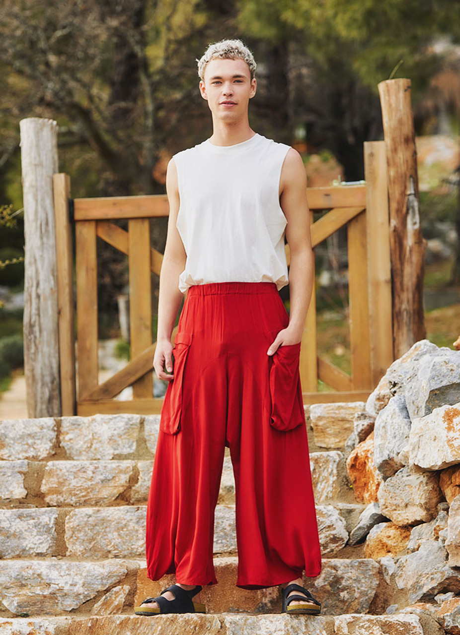 Men Pants Free Style Leisure Drawstring Waist Loose Long Pants