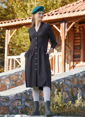 Black Button Up Midi Fall Dress