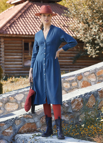 Blue Button Up Midi Fall Dress