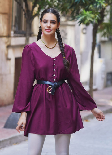 Long Sleeve Purple Short Dress
