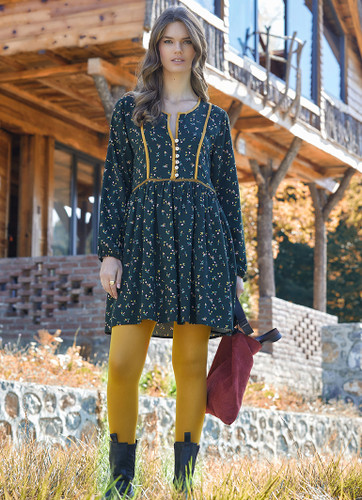 Balloon Sleeve Floral Short Dress Green