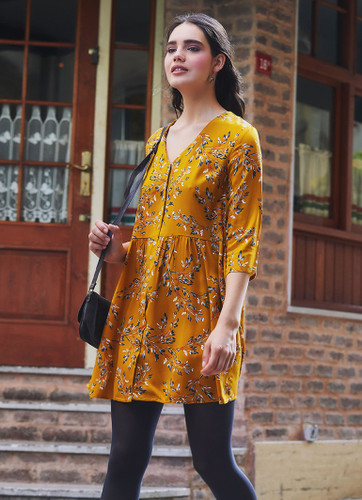 Button Up Short Casual Boho Dress Yellow