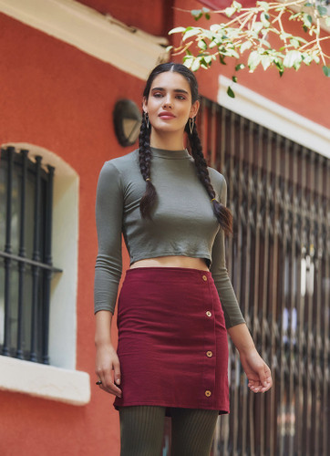 Cotton Mini Boho Skirt Maroon