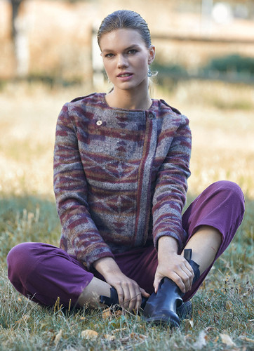 Ethnic Patterned Women's Purple Jacket with Lining