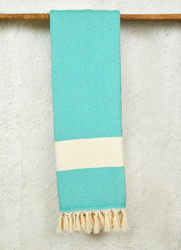 Diamond Pattern Turkish Towel in Turquoise