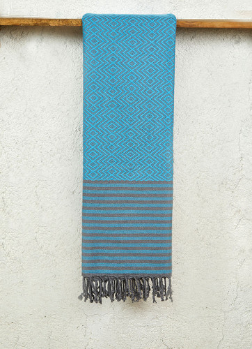Tribal Pattern Turkish Towel in Blue