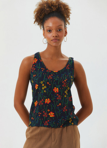 Flower Print Sleeveless Black Boho Top