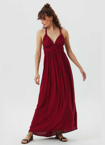 Maroon Back Strap Long Summer Dress