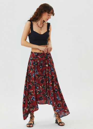 Asymmetric Cut Red A-Line Skirt