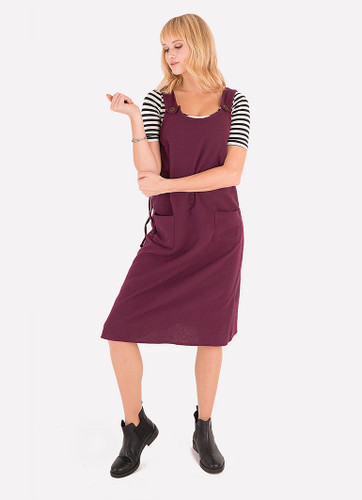 Purple Winter Cotton Jumper Dress with Wrap Back and Patch Pockets