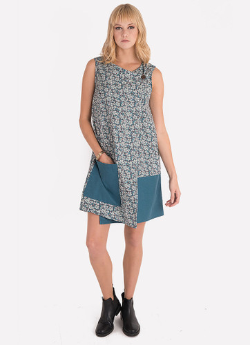 Winter Velvet Jumper Dress with Floral Pattern and Button Closure