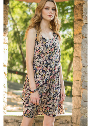 Floral Viscose Mini Summer Dress with Racerback