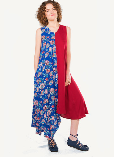 Maroon Long Bohemian Dress with Asymmetrical Hem