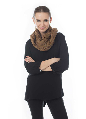 Brown Cozy Cable Knit Cowl Neck Collar