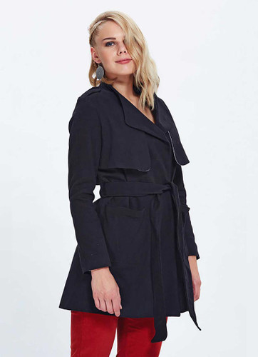 Black Gabardine Cotton Belted Trenchcoat