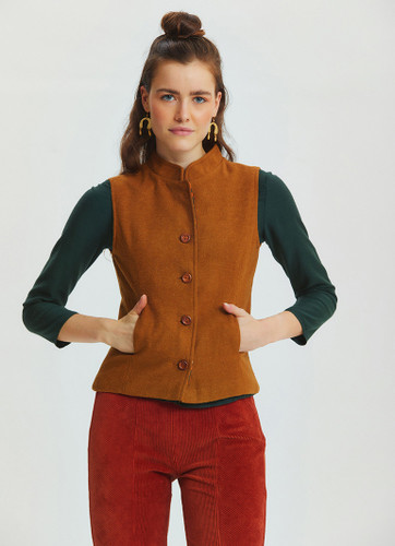 Camel Bohemian Vest with Wooden Buttons