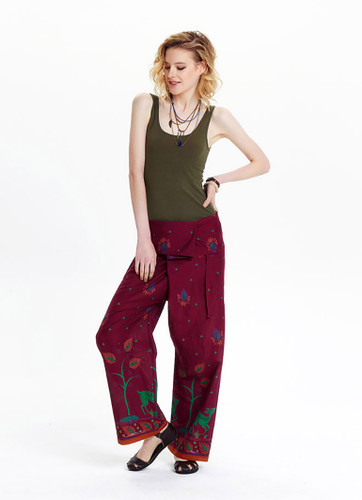 Patterned Cotton Fisherman Pants with Side Patch Pocket
