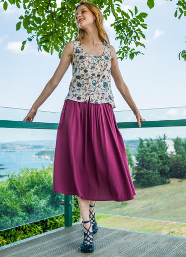 Viscose Bohemian Midi Skirt with Side Elastic Inserts
