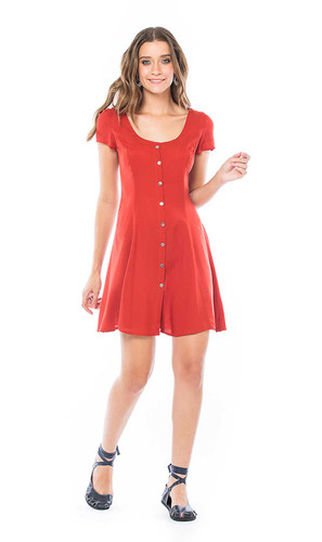 Burnt Orange Cross-Back Summer Dress