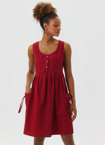 Fit and Flare Cotton Dress Maroon