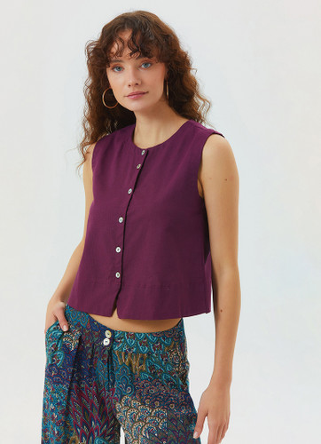 Sleeveless Cotton Crop Top Purple