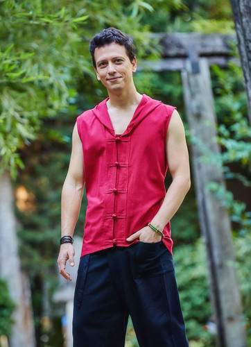 Maroon Sleeveless Knot Button Men's Shirt