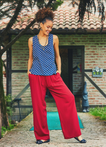 Maroon Loose Fit Women's Pants