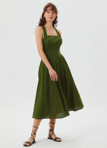 Fit And Flare Green Cotton Boho Dress