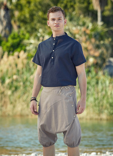 Men's Short Beige Hippie Harem Pants