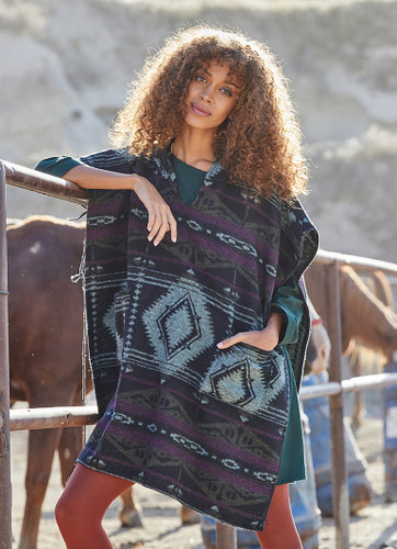 Ethnic Patterned Women's Poncho in Purple