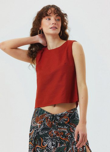 Round Neck Orange Summer Crop Top