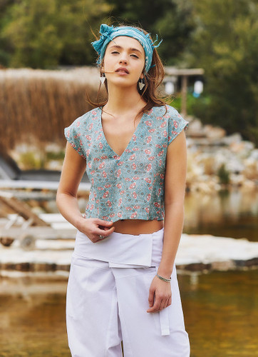 V Neck Printed Summer Crop Top
