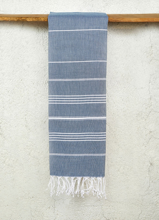 Classic Pattern Light Turkish Towel in Dark Blue