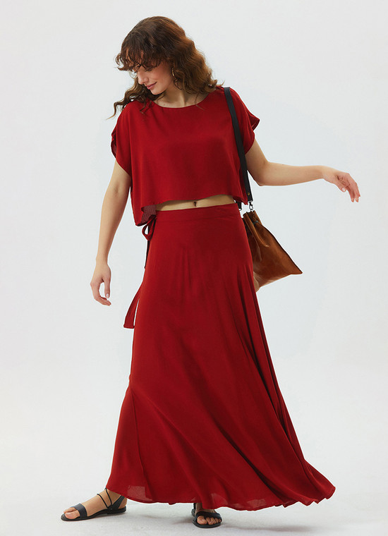 Burnt Orange A-Line Boho Wrap Skirt