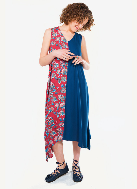 Blue Long Bohemian Dress with Asymmetrical Hem