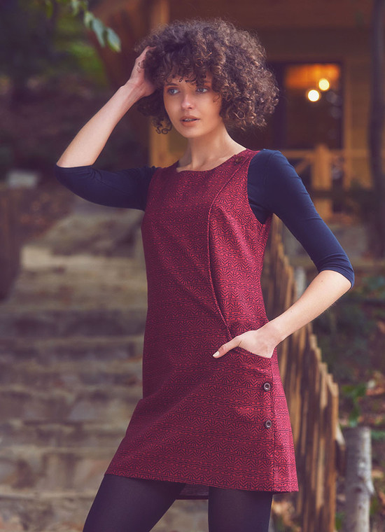 Printed Sleeveless Fall Dress Maroon