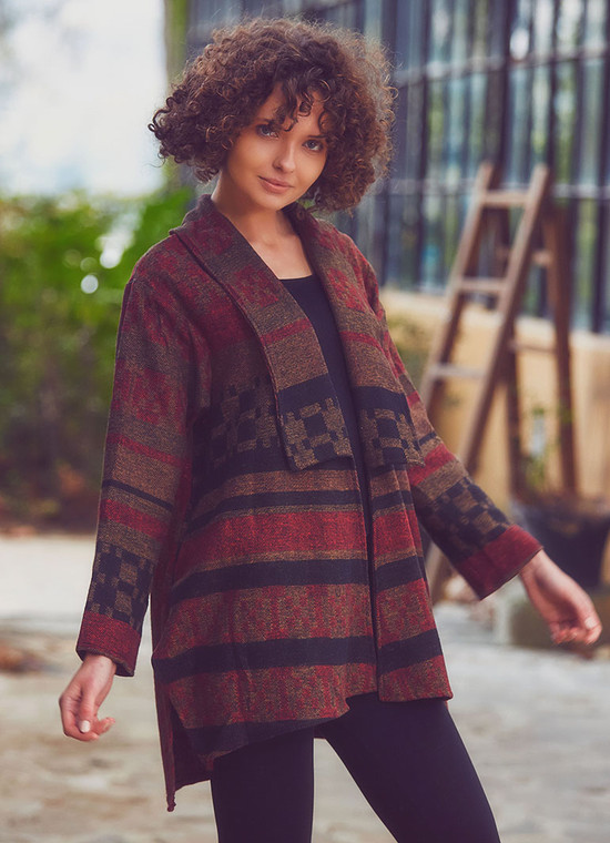 Patterned Women's Jacket Maroon