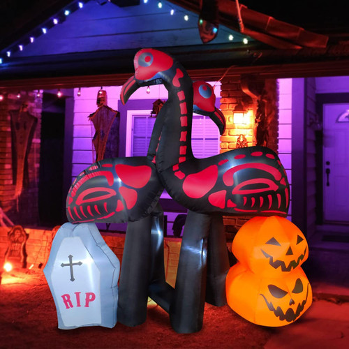 Skeleton Flamingo Tombstone Inflatable For Halloween Decoration