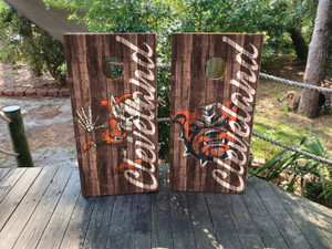 Natural wood, Brown and Orange Cleveland Browns Cornhole Wraps Skins Vinyls Decals Natural wood, Brown and Orange Cleveland Browns Cornhole Wraps Skins Vinyls Decals