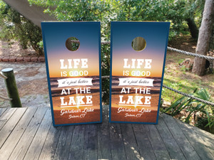 Life Is Better At The Lake Gardner Lake CT Cornhole Wraps / Skins Life Is Better At The Lake Gardner Lake CT Cornhole Wraps / Skins