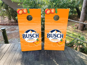 Busch Light Peach Beer Cornhole Wraps  / Skins
