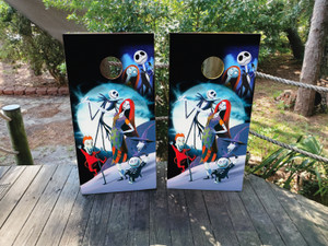 Nightmare Before Christmas Jack & Sally Cornhole Wraps / Skins - Design 2 Nightmare Before Christmas Jack & Sally Cornhole Wraps / Skins - Design 2